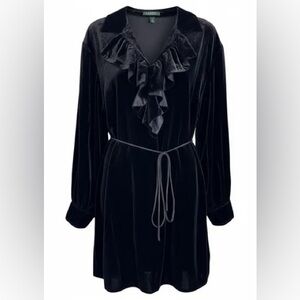 Ralph Lauren Velvet Ruffle V-Neck Tie-Waist Blouse Nettoyage a Sec Uniquement 1x